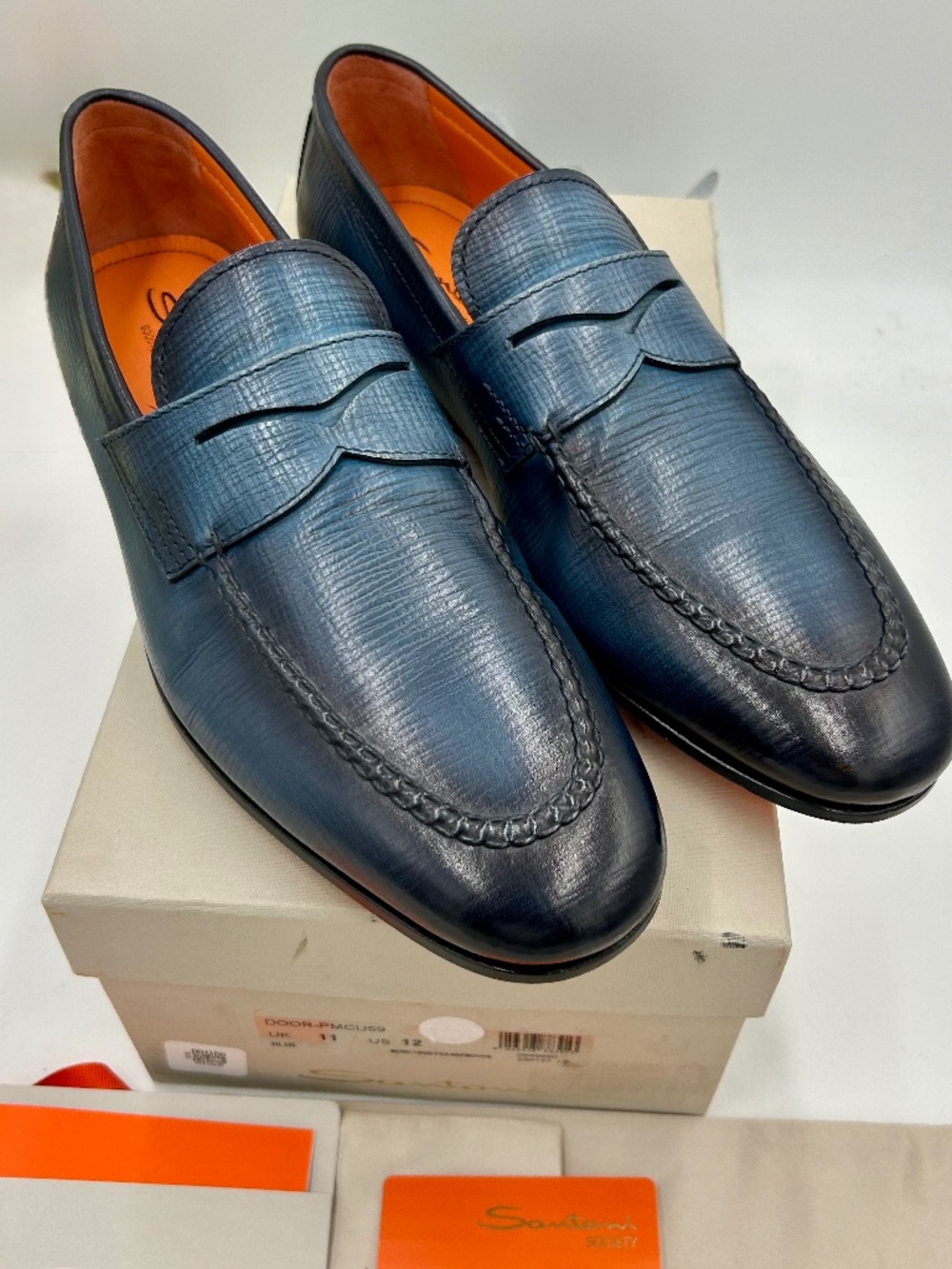 Men’s Santoni “Door” Textured Leather Penny Loafers. Size 12. Made in Italy.
